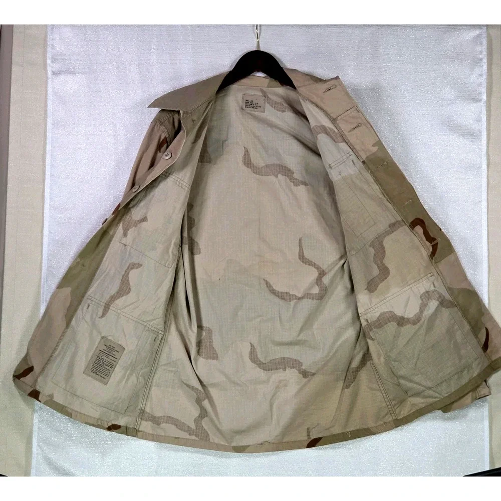 US Army Desert Camouflage Jacket Military Issue Combat Coat Vintage Small Long